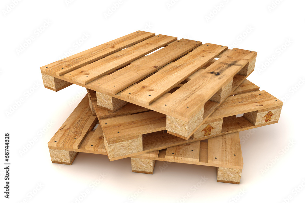 Stack of wooden pallets. - obrazy, fototapety, plakaty 