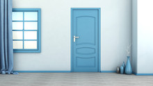Blue Empty Interior With Door And Window