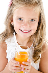 Poster - Smiling cute little girl with glass of juice isolated