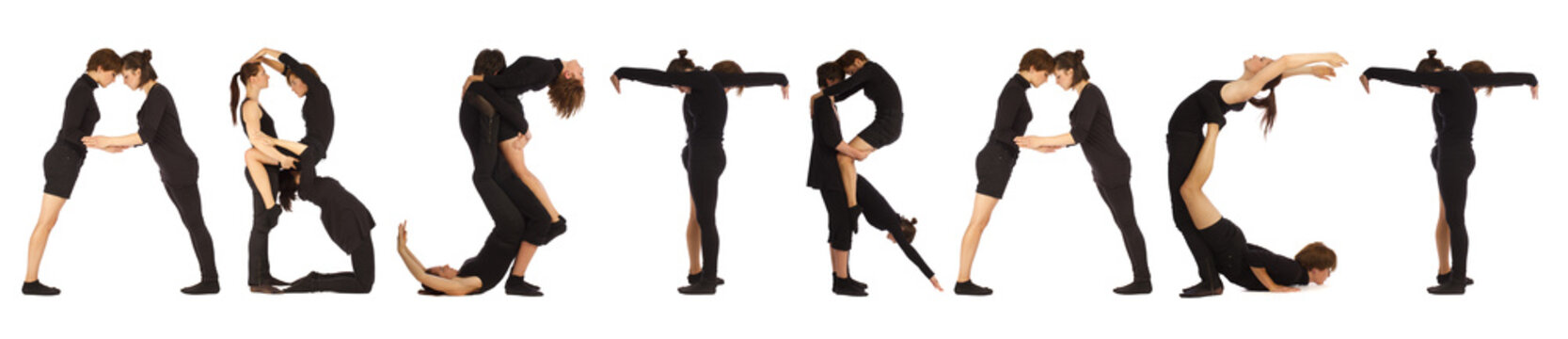 Black dressed people forming ABSTRACT word over white