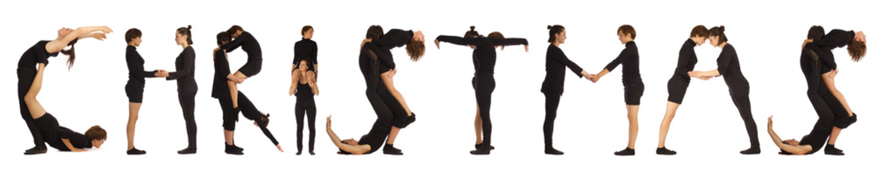 Black dressed people forming CHRISTMAS word over white