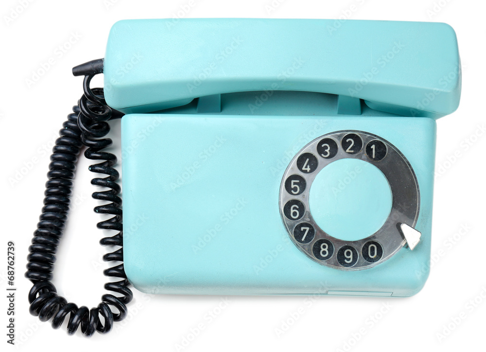 Retro turquoise telephone, close up