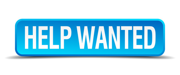 Wall Mural - help wanted blue 3d realistic square isolated button