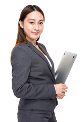 Asian mixed businesswoman with laptop computer