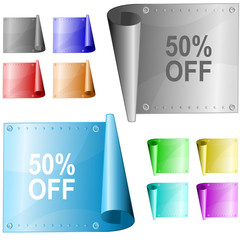 Sticker - 50% OFF. Vector metal surface.