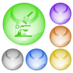 Poster - Lab microscope. Vector interface element.