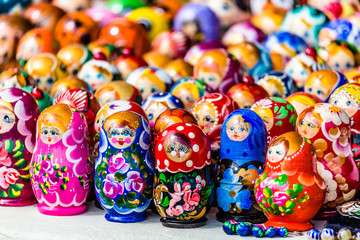 Wall Mural - Colorful Russian nesting dolls matreshka at the market.