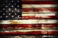 American Flag On Wooden Wall