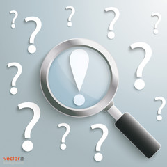 Canvas Print - White Question Marks Loupe Exclamation Mark
