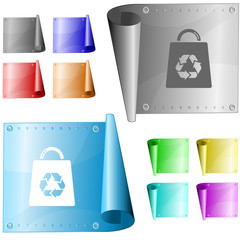 Wall Mural - Bag with recycle symbol. Vector metal surface.