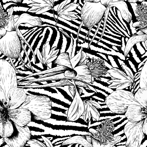 Dekoracja na wymiar  monochromatyczny-wzor-kwiatowy-bezszwowe-vintage
