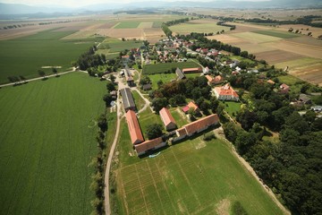 aerial view of village landscape