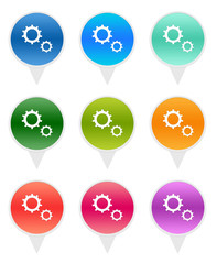 Wall Mural - colorful rounded icons for markers on maps with gears symbol