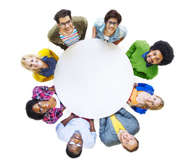 Poster - Group of Diverse People Carrying a White Circle