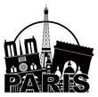 Paris City Skyline Silhouette Circle Black and White Illustratio