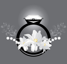 Stylized Female Ring With White Tulips On The Gray Background