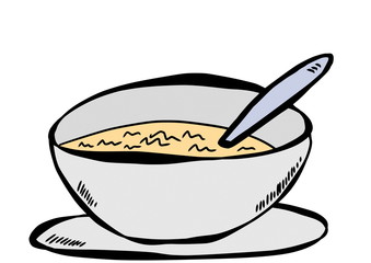 Sticker - doodle bowl of soup  with spoon inside