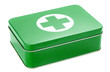 A first aid kit tin on a white background