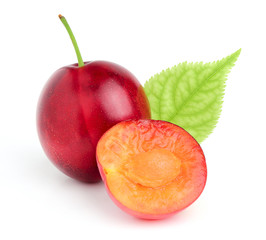 Wall Mural - Red plum with a leaf.