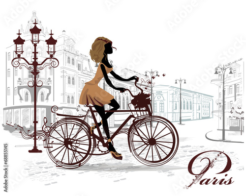 modna-dziewczyna-jezdzi-na-rowerze-ozdobionym-muzyczna-pieciolinia