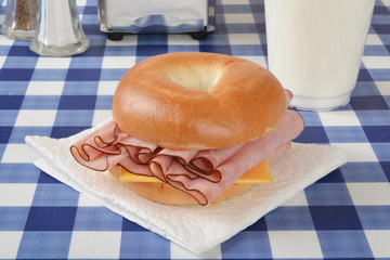 Canvas Print - Ham and cheese sandwich on a bagel