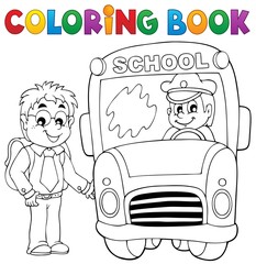 Wall Mural - Coloring book school bus theme 4