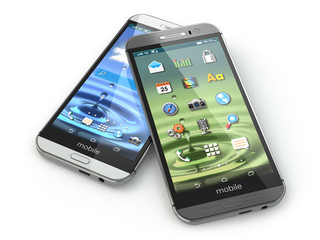 Aufkleber - two mobile phones on white isolated background.