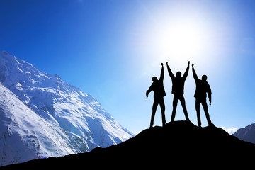 Wall Mural - climbers team on peak. sport and active life concept