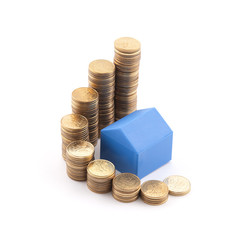 Poster - Blue house with stack of coins