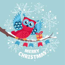 Christmas Greeting Card With Owl