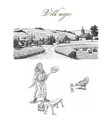 Wall Mural - Village illustration