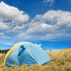 special tent set on the grassland of high mountain.