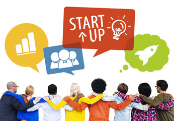 Fototapete - Group of People Backwards with Startup Concept