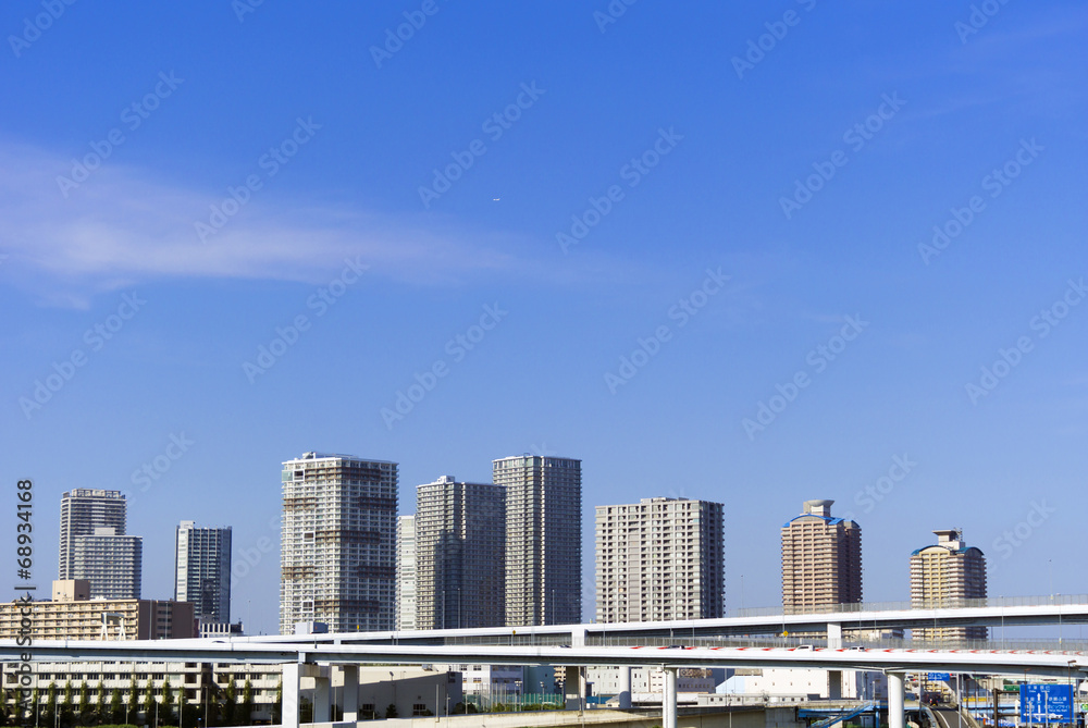 Poster 東京都市風景 東京湾岸エリア高層タワーマンション群と首都高速道路 357 Nikkel Art