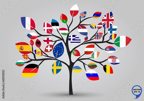 lisci-flagi-europy-w-projektowaniu-drzew-ilustracji-wektorowych
