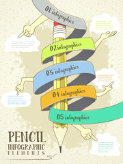 Wall Mural - hand drawn style infographic with pencil and ribbon elements