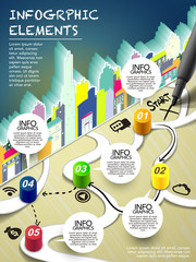 Wall Mural - monopoly style infographic with pen writing start on map