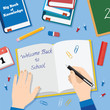 Back to School Flat Style Vector Background With Books Pencils