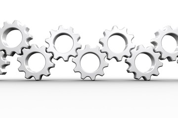 Poster - Many white cogs and wheels