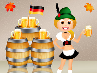 Wall Mural - Oktoberfest girl serving beer