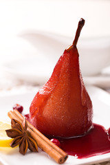 Poached pear in red wine