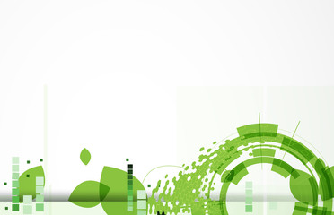 green ecology hexagon and leaf web technology banner