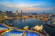 sunset at Singapore City Skyline view at Marina Bay