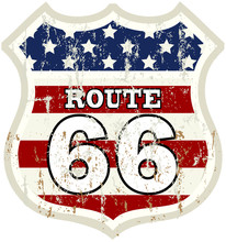 Vintage Route 66 Road Sign, Retro Style, Vector Illustration