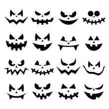 Scary Halloween Pumpkin Faces Icons Set