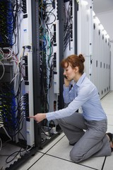 Aufkleber - Serious technician talking on phone while analysing server