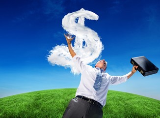 Aufkleber - Composite image of businessman holding briefcase and cheering