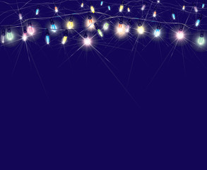 Wall Mural - vector christmas lights on blue background.