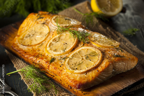 Fotografie, Obraz Homemade Grilled Salmon on a Cedar Plank