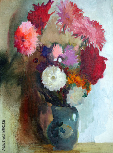 Obraz w ramie Oil painting of the beautiful flowers.